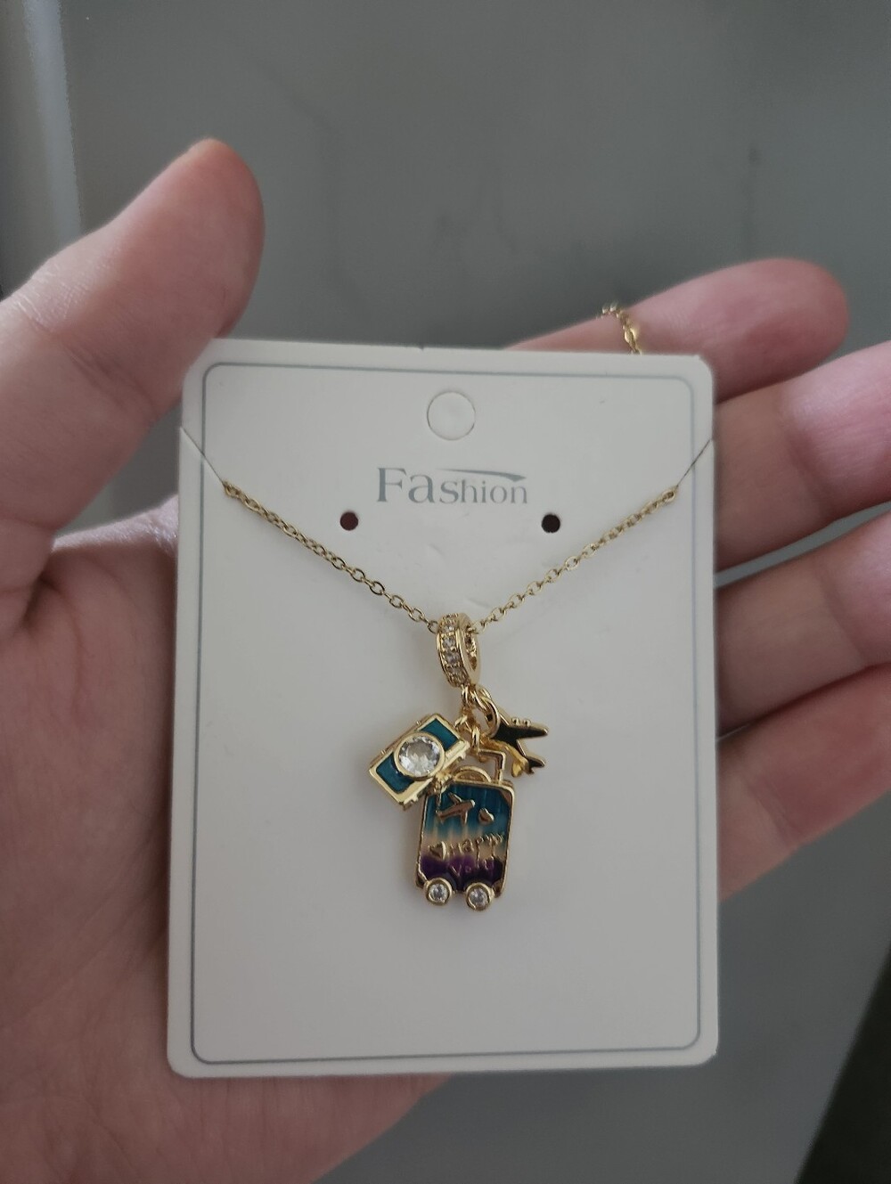 Golden Metal Travel Necklace Flight Luggage